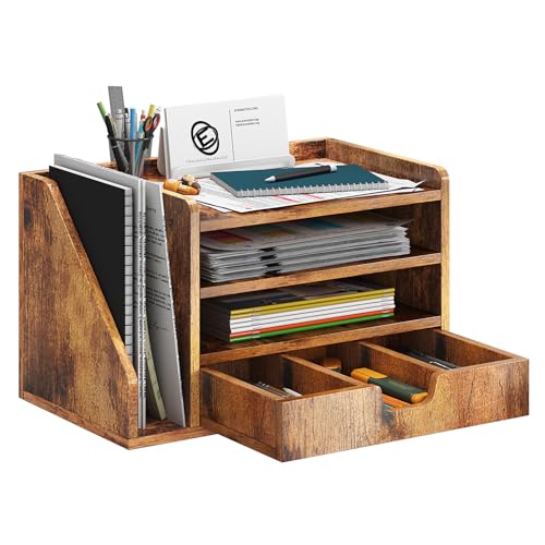 NiOffice Schreibtisch Organizer Holz, Dokumentenablage mit Seitlichem Aktenregal, 3 Ablagefächern & Schublade, Briefablage A4 für Büro und Arbeitszimmer, Aktenaufbewahrung und Papierablage (Braun) NiOffice Schreibtisch Organizer Holz, Dokumentenablage mit Seitlichem Aktenregal, 3 Ablagefächern & Schublade, Briefablage A4 für Büro und Arbeitszimmer, Aktenaufbewahrung und Papierablage (Braun) von NiOffice