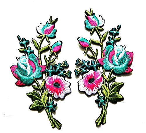 Schöne rosa blaue Mohnblüten Blumen Blumenstrauß Garten bestickte Applikationen zum Aufbügeln Patch DIY Kleidung Tasche T-Shirt Jeans (rosa blaue Blumen) von NiPitShop Flowers Patches