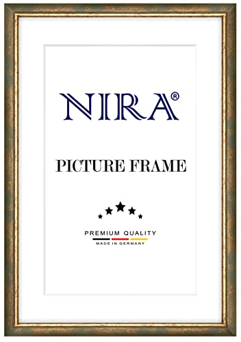 NiRa Massiv Holz Bilderrahmen 11 x 16 cm in Grün Gold | Farbe und Größe wählbar | Rahmen für Poster | Puzzle | Foto collage HD067 von NiRa