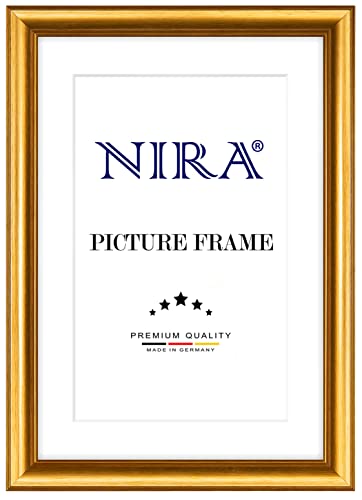 NiRa Massiv Holz Bilderrahmen 30 x 40 cm in Gold | Farbe und Größe wählbar | Rahmen für Poster | Puzzle | Foto collage HD045 von NiRa