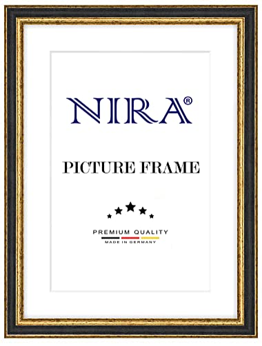 NiRa Massiv Holz Bilderrahmen 40 x 120 cm in Alt-Schwarz Gold | Farbe und Größe wählbar | Rahmen für Poster | Puzzle | Foto collage HD107 von NiRa