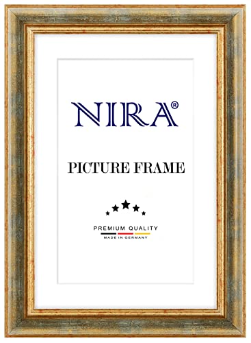 NiRa Massiv Holz Bilderrahmen 42 x 56 cm in Türkis Gold | Farbe und Größe wählbar | Rahmen für Poster | Puzzle | Foto collage HD049 von NiRa