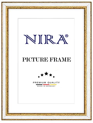 NiRa Massiv Holz Bilderrahmen 48 x 58 cm in Alt-Weiß Gold | Farbe und Größe wählbar | Rahmen für Poster | Puzzle | Foto collage HD108 von NiRa