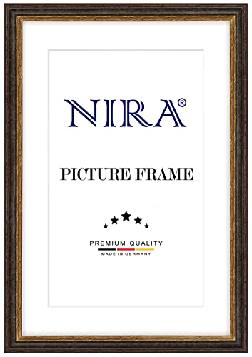 NiRa Massiv Holz Bilderrahmen Landhaus 70 x 90 cm in Alt-Schwarz Gold | Farbe und Größe wählbar | Rahmen für Poster | Puzzle | Foto collage HD083 von NiRa