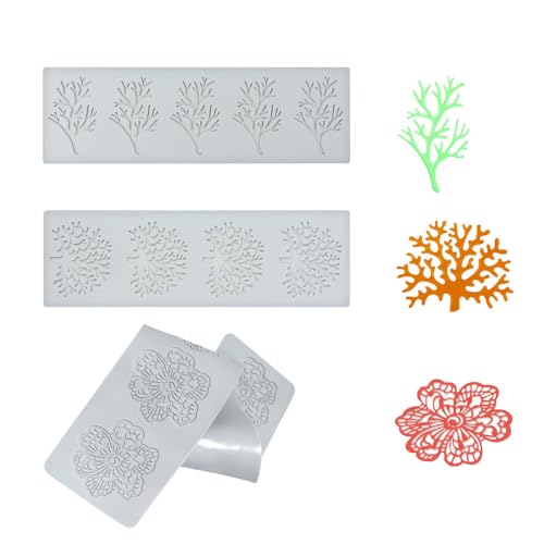 Niaciswe DIY Silikon Kuchen Spitzenform 3 Stück Spitze Form Matte Silikonformen Spitze Form Matte 3D Hohle Blätter Form Candy Mold Koralle Blatt Silikonform Blätter Blatt Torten Backkuchen für Fondant von Niaciswe