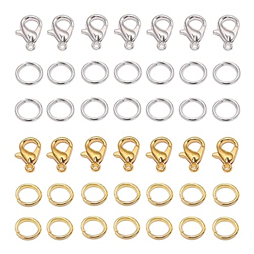 Niaciswe Karabinerverschlüss Schmuck 300 Stück Kettenverschluss Silber Golden mit Springringen Ketten Verschlüsse Armband Verschluss Kette Schmuckverschluss Lobster Clasp für Halsketten Armband von Niaciswe