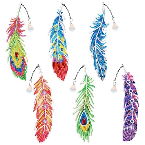 6 Stück Diamant painting Lesezeichen,Diamant-Malerei Lesezeichen Kits für Erwachsene,Diamond Painting Lesezeichen,bastelset,DIY Lesezeichen Bastelset (Feder) von Nianxi
