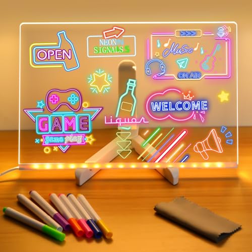 LED-Notiztafel mit Farben, beleuchtetes Acryl-Nachrichtenbrett, leuchtendes Acryl, trocken abwischbare Tafel mit Licht, LED-Schreibtafel zum Beschriften, LED-Zeichenbrett (groß, 30 x 20 cm) von Niaoyun