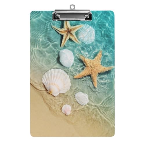 Klemmbretter für Kinder, Motiv: Seestern auf dem Sommerstrand, Acryl-Klemmbrett, leichtes Klemmbrett, A4-Größe, hält 21,6 x 32,5 cm, für Lehrer, Studenten, Frauen, Männer, Mädchen, Jungen von Niapessel