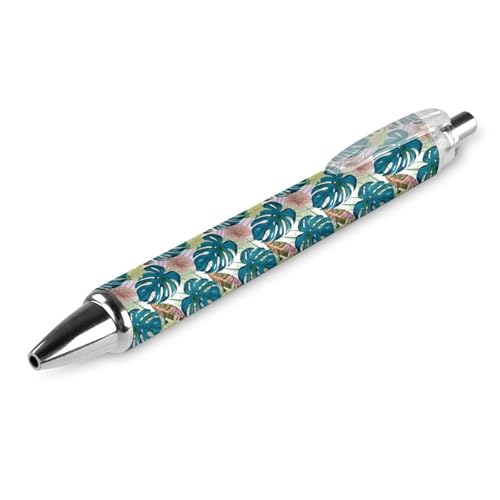 Niapessel Schwarzer Kugelschreiber, Kugelschreiber, glattes Schreiben, Gelschreiber, einziehbar, 0,5 feine Spitze, für Schule, Büro, tropische Blätter, Monstera-Muster, 1 Stück von Niapessel