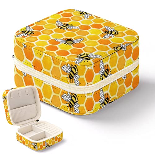 Schmuck-Organizer, Schmuckschatulle, kleine Reise-Schmuckschatulle, Ohrring-Schmuckaufbewahrung, Organizer, tragbar, gelbe Waben- und Bienen-Schmuckschatullen für Damen und Mädchen Schmuck-Organizer, Schmuckschatulle, kleine Reise-Schmuckschatulle, Ohrring-Schmuckaufbewahrung, Organizer, tragbar, gelbe Waben- und Bienen-Schmuckschatullen für Damen und Mädchen von Niapessel