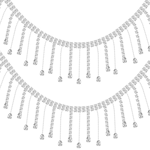 2 Yard Strassband Tassel Chain, Quaste Glas Kristall Strass Ketten, Fransen Bling Diamante Diamond Trim Ribbon für Hochzeitskleid Dekoration, Basteln & Modische Applikationen von Niboken