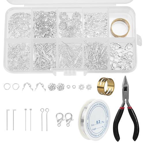 Niboken Schmuckherstellung Set Biegeringe Schmuck Reparatur Kit Ohrringe Basteln Machen Zubehör im Kunststoff Box 10 Taschen für DIY Anfänger Heimwerker Erwachsene (Silber) von Niboken