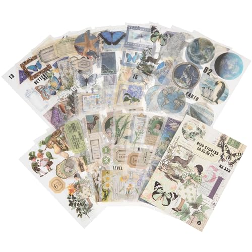 Scrapbooking Aufkleber Set Selbstklebend Sticker DIY Dekoration für Journaling Fotoalbum, Bastelpapier Zubehör Blumen Pilze Pflanzen Schmetterling Verschiedene Muster (Grüne Inselküste) von Niboken
