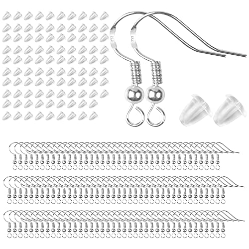 Ohrhaken 120 Stück 925 Silber Ohrring Haken mit 120 Stück Transparente Ohrring-Rückseiten Ohrstopper Ohrring Machen Set für DIY Ohrhänger Schmuckherstellung von NiceLand