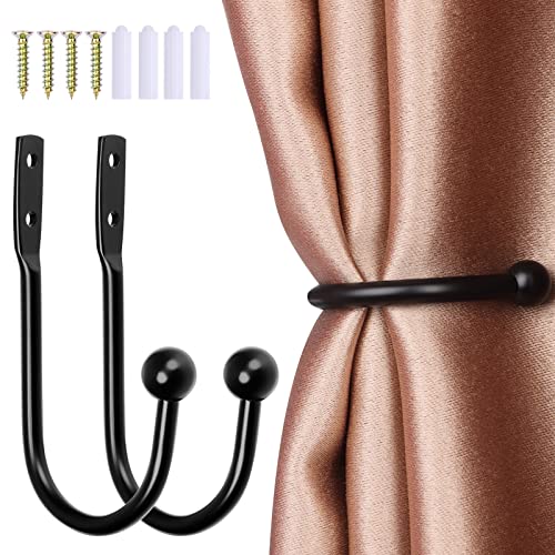 Vorhanghalter, 2 Stück, Vorhanghalter, schwarze Metall-Raffhalter, Haken mit Schrauben für Wandvorhänge, Fenstervorhänge, Duschvorhänge Vorhanghalter, 2 Stück, Vorhanghalter, schwarze Metall-Raffhalter, Haken mit Schrauben für Wandvorhänge, Fenstervorhänge, Duschvorhänge von NiceLand