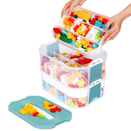 Kinder Aufbewahrungsbox für Lego Bausteine Aufbewahrung mit Deckel Kunststoff Aufbewahrungsboxen Organizer 2 Stufen Stapelboxen Staubox Ordnungsboxen Trennbare Sortierbox Spielzeugkiste Kinderzimmer von Nicecastle