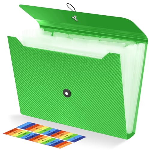Fächermappe mit 13 Fächern, Akkordeon-Aktenhalter, Organizer, A4, Briefgröße, Papier, Dokumente, Quittungen, Organizer, Akkordeon-Aktenordner für Klassenzimmer, Zuhause, Büro und Reisen, Grün Fächermappe mit 13 Fächern, Akkordeon-Aktenhalter, Organizer, A4, Briefgröße, Papier, Dokumente, Quittungen, Organizer, Akkordeon-Aktenordner für Klassenzimmer, Zuhause, Büro und Reisen, Grün von Nicecho