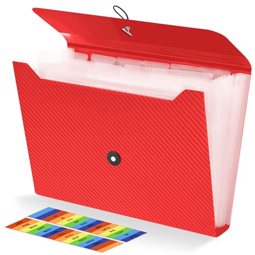 Fächermappe mit 13 Fächern, Akkordeon-Aktenhalter, Organizer, A4, Briefgröße, Papier, Dokumente, Quittungen, Organizer, Akkordeon-Aktenordner für Klassenzimmer, Zuhause, Büro und Reisen, Rot Fächermappe mit 13 Fächern, Akkordeon-Aktenhalter, Organizer, A4, Briefgröße, Papier, Dokumente, Quittungen, Organizer, Akkordeon-Aktenordner für Klassenzimmer, Zuhause, Büro und Reisen, Rot von Nicecho