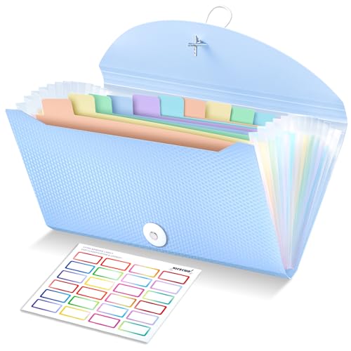 Nicecho Quittungsgutschein-Organizer, 13 Taschen, kleiner Akkordeon-Aktenordner mit Etiketten für Quittungskarten, Rechnungen, Business, Gutscheinaufbewahrung, Blau von Nicecho