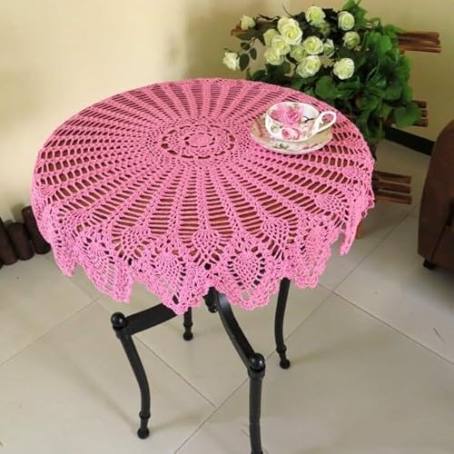 Niceminiwall Häkel-Tischdecke, hohl, handgefertigt, Vintage, runde Baumwoll-Tischdecke für Esstisch, Hochzeit, Party, Dekoration, zartes Spitzendesign, langlebig und leicht zu reinigen, Rosa von Niceminiwall