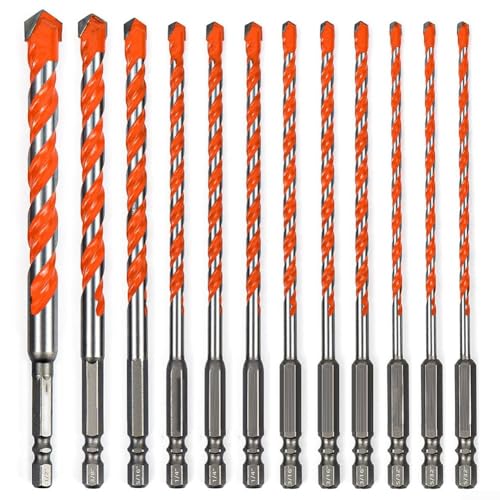 Niceminiwall Hartmetall-Steinbohrer-Set mit 6,35 mm Sechskantschaft für Beton, Glas, Fliesen, Ziegel, verschiedene Größen, 12 Stück, Baubohrwerkzeuge, 4 mm, 5 mm, 6 mm, 8 mm, 10 mm, 12 mm Niceminiwall Hartmetall-Steinbohrer-Set mit 6,35 mm Sechskantschaft für Beton, Glas, Fliesen, Ziegel, verschiedene Größen, 12 Stück, Baubohrwerkzeuge, 4 mm, 5 mm, 6 mm, 8 mm, 10 mm, 12 mm von Niceminiwall