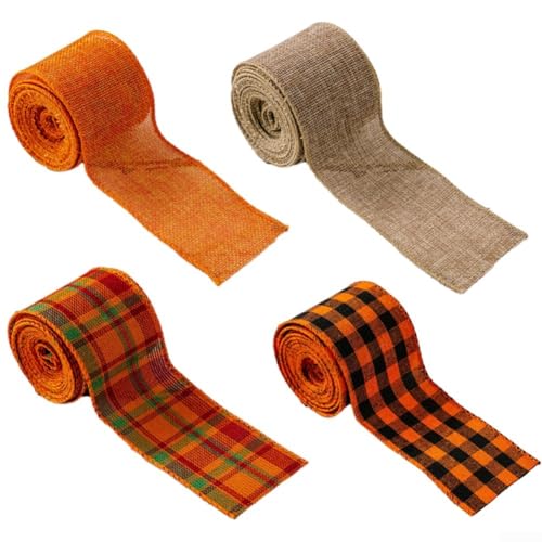 Niceminiwall Herbst-Juteband-Set mit Drahtkanten, 4 Rollen mit je 4,5 m für Thanksgiving und Weihnachtsdekorationen, Bastelarbeiten, Kränze, Verpackungen, Schleifen, von Niceminiwall