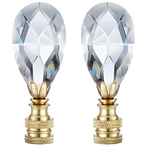 Nicfaky 2 Packungen Teardrop Klar Kristall Lamp Finial Lampendekoration für Lampenschirm mit Sockel Poliertem Messing, Klar, 2 3/4 von Nicfaky