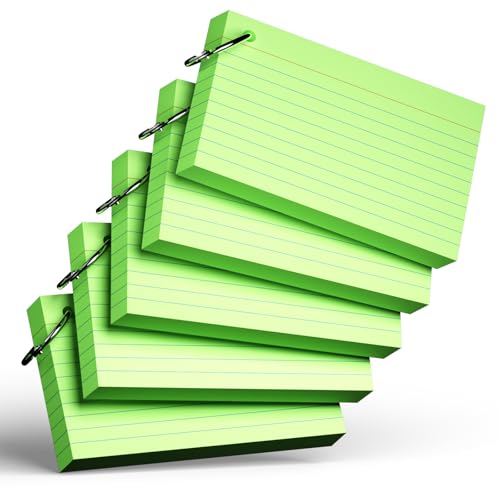 250 grüne Karteikarten mit Ring, 7,6 x 12,7 cm, schwere, linierte Karteikarten, Lernkarten für Schul- und Bürobedarf und Heimorganisation, langlebige Notizkarten mit linierten Linien von Nichela