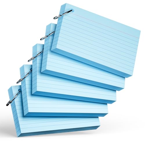 Blaue Karteikarten mit Ring, 7,6 x 12,7 cm, schwere, linierte Karteikarten, Lernkarten für Schul- und Bürobedarf und Heimorganisation, langlebige Notizkarten mit linierten Linien, 250 Stück von Nichela