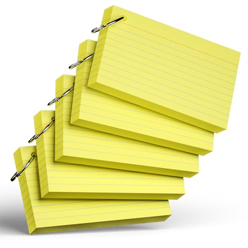 Gelbe Karteikarten mit Ring, 7,6 x 12,7 cm, schwere, linierte Karteikarten, Lernkarten für Schul- und Bürobedarf und Heimorganisation, langlebige Notizkarten mit linierten Linien, 250 Stück von Nichela