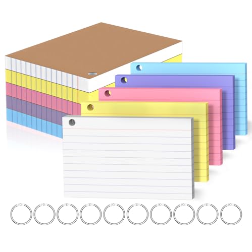 Karteikarten mit Ring, 7,6 x 12,7 cm, farbige, schwere, linierte Karteikarten, Lernkarten für Schul- und Bürobedarf und Heimorganisation, langlebige Notizkarten mit linierten Linien, 500 Stück Karteikarten mit Ring, 7,6 x 12,7 cm, farbige, schwere, linierte Karteikarten, Lernkarten für Schul- und Bürobedarf und Heimorganisation, langlebige Notizkarten mit linierten Linien, 500 Stück von Nichela
