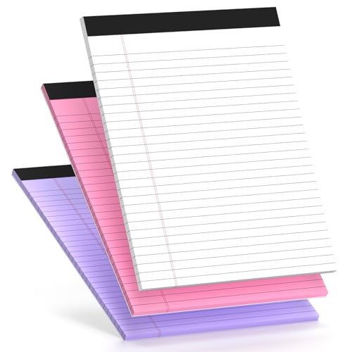 Notizblöcke, 21,6 x 27,9 cm, farbiges Papier, breit liniert, liniert, mit mikroperforiertem Schreibheft, 30 Blatt pro Block (90 Seiten insgesamt), Notizblock für To-Do-Liste, Schul- und Bürobedarf, 3 von Nichela