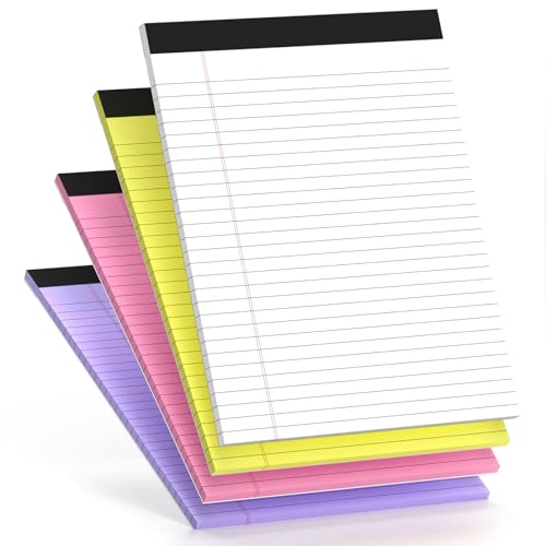 Notizblöcke, 21,6 x 28,9 cm, farbiges Papier, breit liniert, liniert, mikroperforiert, Notizbuch, 30 Blatt pro Block (120 Seiten insgesamt), Notizblock für To-Do-Liste, Schul- und Bürobedarf, 4 Stück von Nichela
