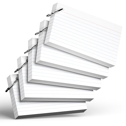 Weiße Karteikarten mit Ring, 7,6 x 12,7 cm, schwere, linierte Karteikarten, Lernkarten für Schul- und Bürobedarf und Heimorganisation, langlebige Notizkarten mit linierten Linien, 250 Stück von Nichela