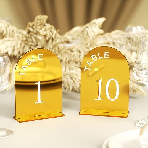 Niciksty Tischnummern 10 Stück Hochzeits-Tischnummern, Acryl Empfang Tischnummern mit Halter, Acryl-Tischschilder für Wedding Geburtstag Party, Gold Niciksty Tischnummern 10 Stück Hochzeits-Tischnummern, Acryl Empfang Tischnummern mit Halter, Acryl-Tischschilder für Wedding Geburtstag Party, Gold von Niciksty