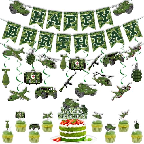Nicime Armee Geburtstag Dekoration Set, Camo Militär Soldat Happy Birthday Banner Party Supplies mit Banner Hängende Wirbel Cupcake Topper Cake Topper Nicime Armee Geburtstag Dekoration Set, Camo Militär Soldat Happy Birthday Banner Party Supplies mit Banner Hängende Wirbel Cupcake Topper Cake Topper von Nicime