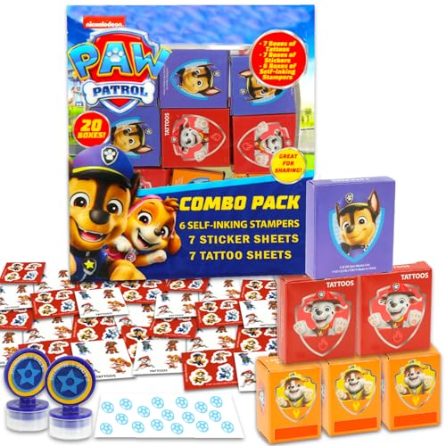 Paw Patrol Gastgeschenke für 20 Gäste, 20 Stück Paw Patrol Geschenkboxen mit Aufklebern, Tattoos und Stempeln für Kindergeburtstag, Paw Patrol Partyzubehör und Dekorationen, Kombi-Pack von Nickelodeon