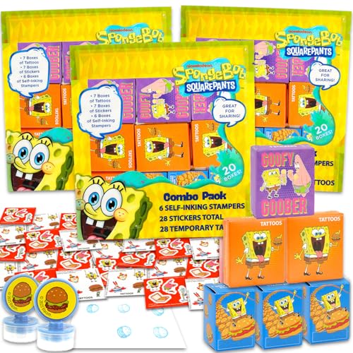 Spongebob Partygeschenk-Set ~ Bündel mit 60 Stück Geschenkboxen mit Aufklebern, Tattoos und Stempeln für Kindergeburtstag, Spongebob Schwammkopf Klassenzimmer Preisboxen Spongebob Partygeschenk-Set ~ Bündel mit 60 Stück Geschenkboxen mit Aufklebern, Tattoos und Stempeln für Kindergeburtstag, Spongebob Schwammkopf Klassenzimmer Preisboxen von Nickelodeon