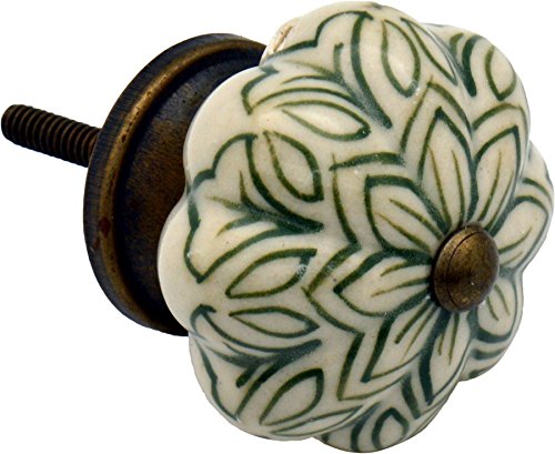 Möbelknopf aus Keramik - Blumendesign im Vintage-Look - Olivgrün von Nicola Spring