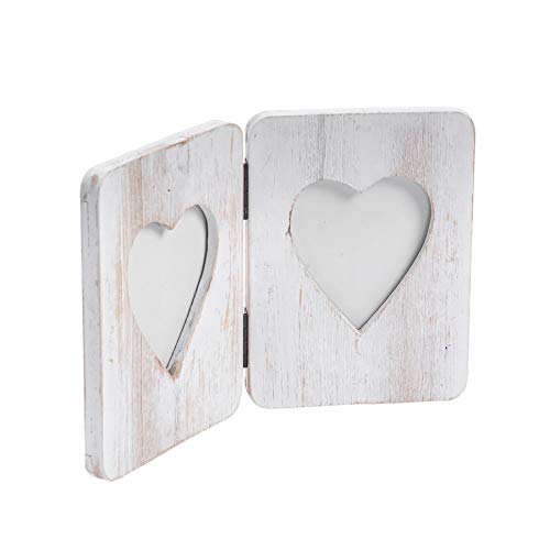 Nicola Spring Faltbarer 2-Fotorahmen - passend für Fotogröße 10 x 15 cm (4 x 6 Zoll) - 1 Stück - rustikaler herzförmiger weißer Bilderrahmen aus Holz, freistehender Rahmen für Zertifikate von Nicola Spring