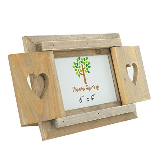 Nicola Spring Freistehender Fotorahmen passend für Fotogröße 15 x 10 cm (6 x 4 Zoll) - 1 Stück - Bilderrahmen mit rustikalen Herzfensterläden aus natürlichem Holz, freistehender Posterrahmen von Nicola Spring