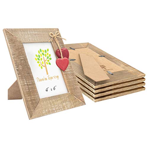 Nicola Spring Freistehende Fotorahmen passend für Fotogröße 10 x 15 cm (4 x 6 Zoll) - 5er-Pack - Bilderrahmen mit rustikalen roten Herzfensterläden aus natürlichem Holz, freistehender Posterrahmen von Nicola Spring