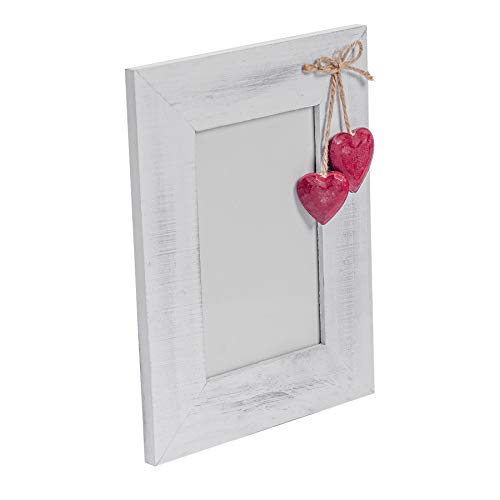 Nicola Spring freistehender weißer Bilderrahmen - passend für Fotogröße 10 x 15 cm (4 x 6 Zoll) - 1 Stück - Bilderrahmen mit rustikalen roten Herzfensterläden aus natürlichem Holz, freistehender von Nicola Spring