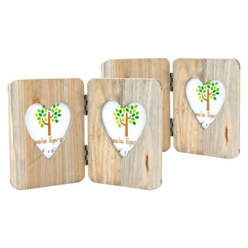 Nicola Spring Faltbarer 2-Fotorahmen - passend für Fotogröße 10 x 15 cm (4 x 6 Zoll) - 2er-Pack - rustikaler herzförmiger Bilderrahmen aus natürlichem Holz, freistehender Rahmen für Zertifikate von Nicola Spring