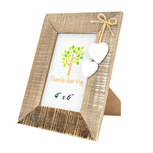 Nicola Spring Freistehender Fotorahmen passend für Fotogröße 10 x 15 cm (4 x 6 Zoll) - 1 Stück - rustikale weiße Herzfensterläden, natürlicher Holz-Bilderrahmen, freistehender Posterrahmen von Nicola Spring