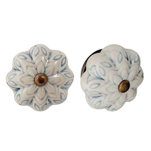 Nicola Spring Möbelknöpfe aus Keramik - Blumendesign im Vintage-Look - Grau/Blau - 12 Stück von Nicola Spring