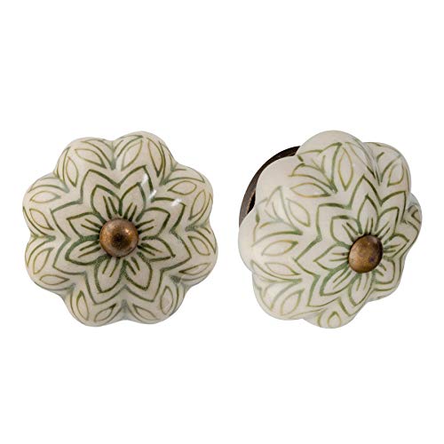 Nicola Spring Möbelknöpfe aus Keramik - Blumendesign im Vintage-Look - Olivgrün - 24 Stück von Nicola Spring
