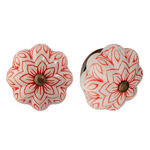 Nicola Spring Möbelknöpfe aus Keramik - Blumendesign im Vintage-Look - Rot - 6 Stück von Nicola Spring