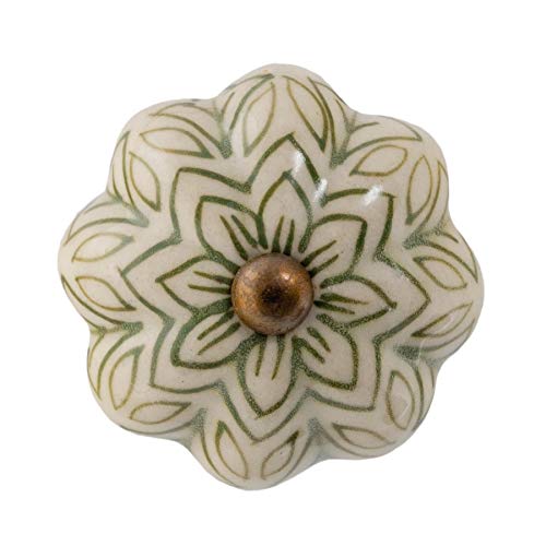 Nicola Spring Möbelknopf aus Keramik - Blumendesign im Vintage-Look - Olivgrün von Nicola Spring